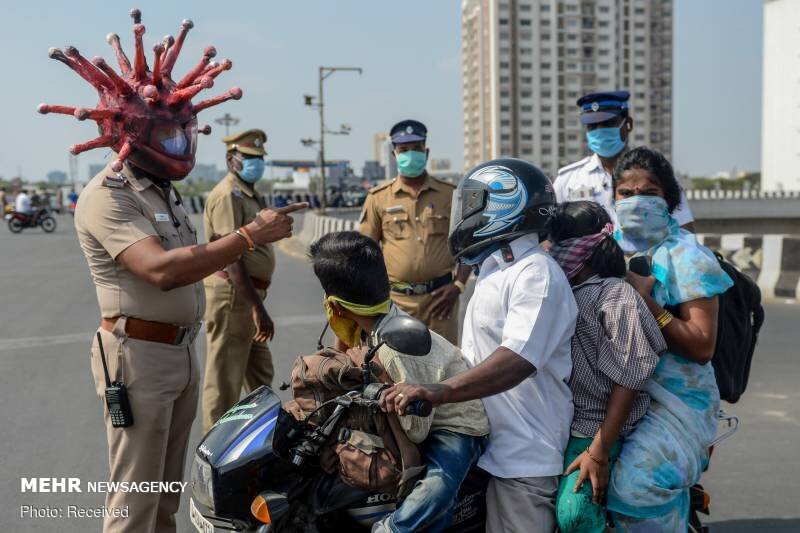ظاهر عجیب پلیس مبارزه با کرونا در هند 