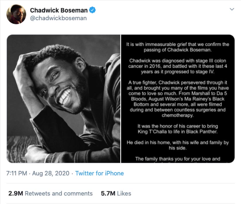 آخرین مطلب چادویک بوزمن در توییتر رکورد زد! 1