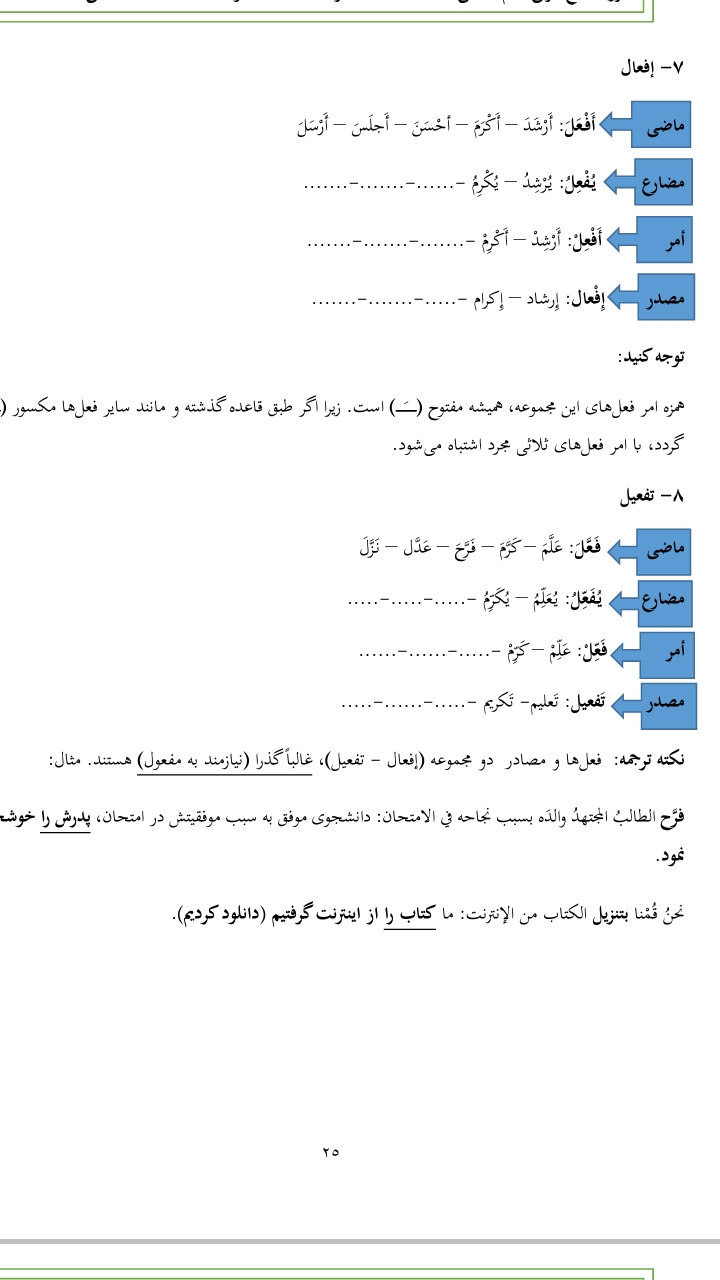 جزوه عربی دهم درس ۳و۴ + توضیح 1